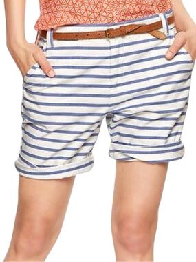 Khakis by GAP White/Blue Stripe Cotton Boyfriend Roll Up Shorts (4)
